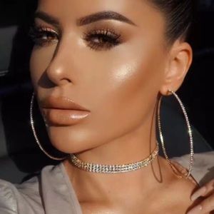 NEW House of Harlow 1960 Gold 70MM Glass Rhinestone Hoop Earrings